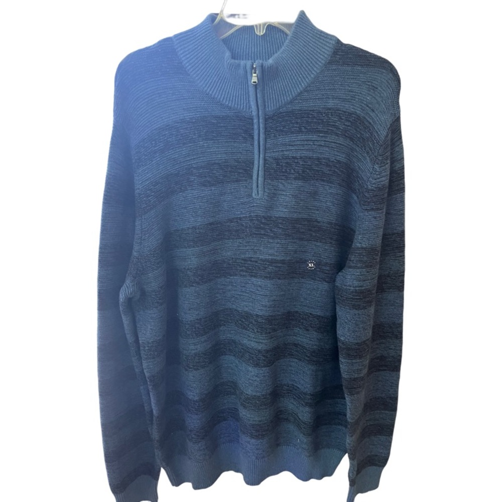 NWT Chaps Mock Neck Sweater Men's Size X-Large Blue Striped Quarter Zip Pullover